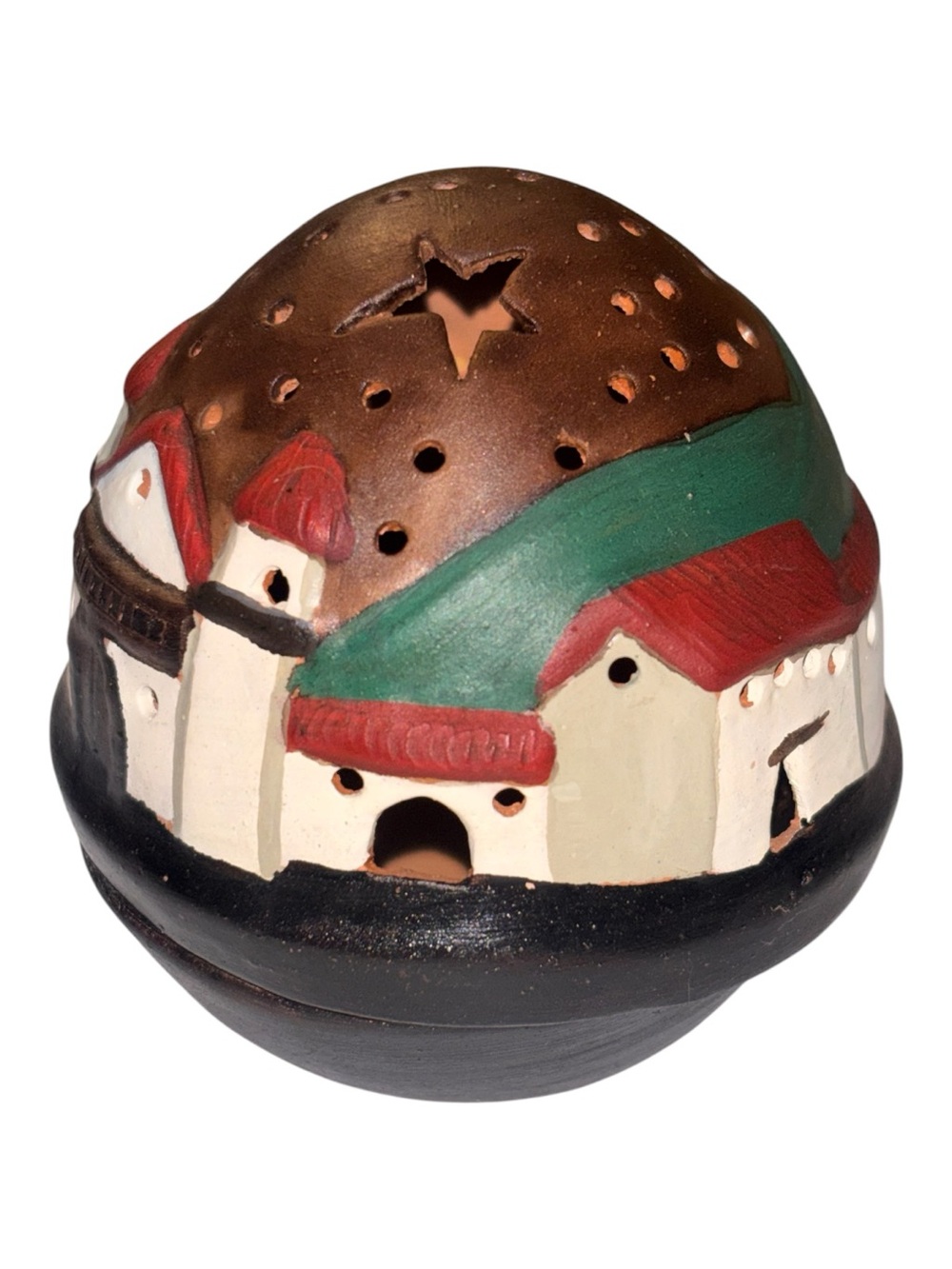 Hand-Painted Peruvian terracotta Village Fairy Lamp Luminary -
